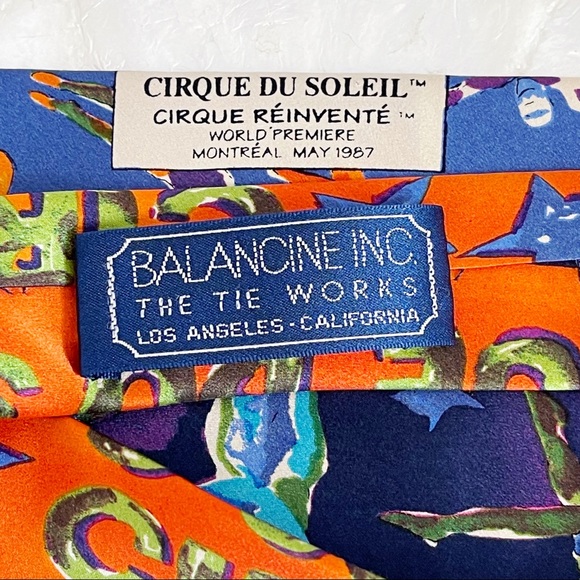 Cirque Du Soleil Orange Blue 1987 Premiere Mens Silk Tie Colorful - Picture 12 of 13